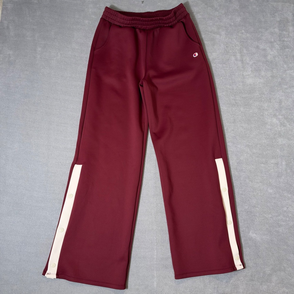 Champion Girls XL 16 Maroon Burgundy Snap Button Wide Leg Track Pants Flare